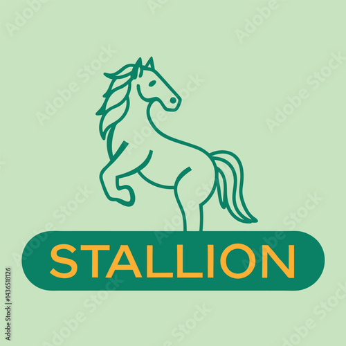 Line Art Stallion Illustration Green and Orange