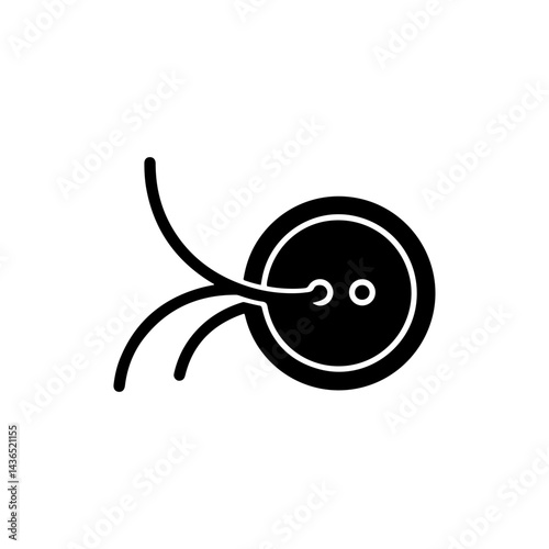 Black Icon of a Button Being Sewn with Thread Loops