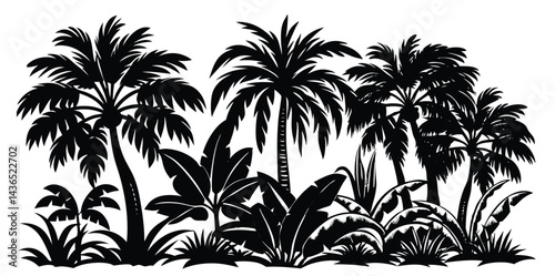 Tropical Jungle Palm Trees Silhouette Vector