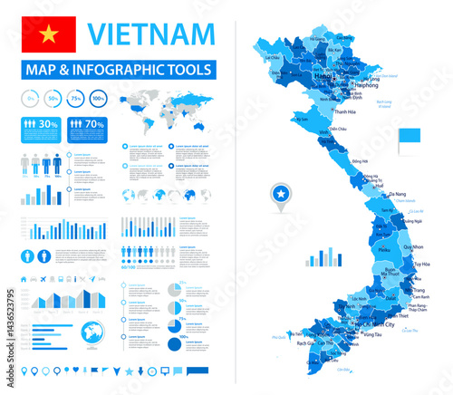 Vietnam Infographic Map with Data Visualization Elements - Vector Map of Vietnam