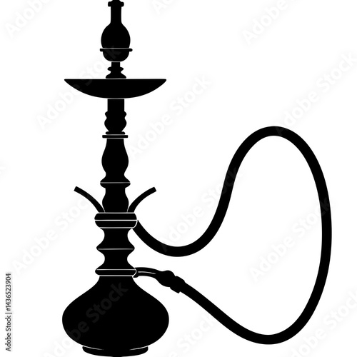 Elegant silhouette of a hookah, symbolizing relaxation and tradition, designed in a sleek, minimalist vector style for a lounge or shisha bar.
