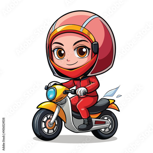 Cartoon girl riding a scooter