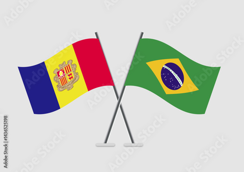 Andorra and Brazil vector flags illustration with neutral background