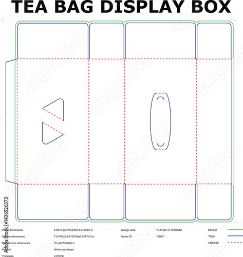 Tea Bag Display Box Blueprint With Bleed Trim And Crease Guide