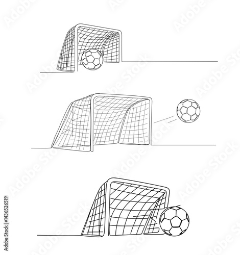 Silhouette vector of a soccer ball hitting the goal on transparent background