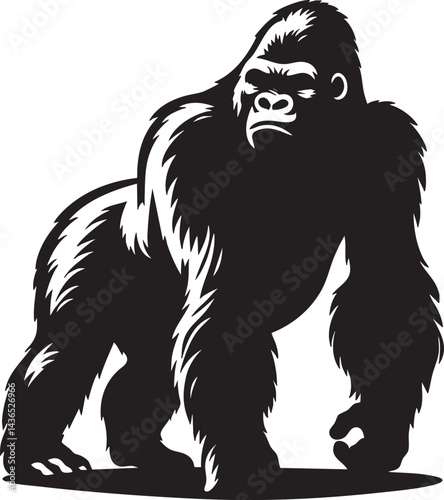 A black vector illustration depicts a wild bear silhouette, an icon of nature's powerful mammals
