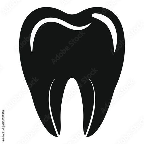 Simplified Black Tooth with Root Structure in White Isolated Space