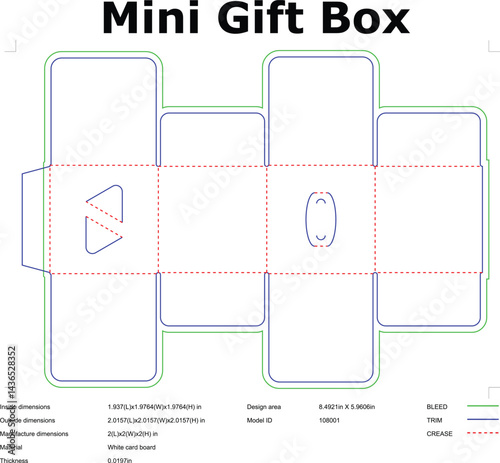 Mini Gift Box Die Cut Template For Craft Projects And Packaging Design