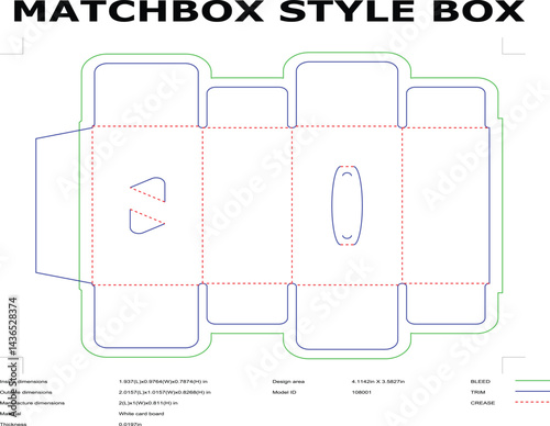 Matchbox Style Box Die Cut Template Packaging Design Vector Illustration