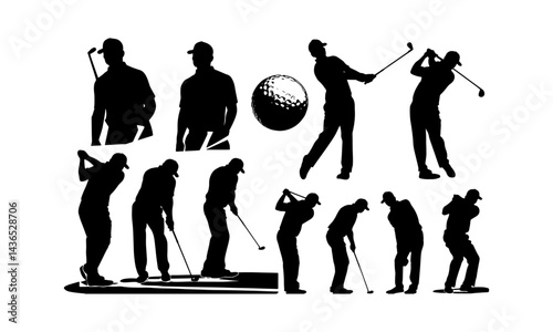 Golf silhouettes, Vector set of golf players