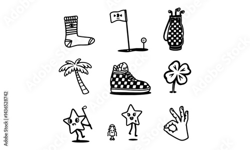 Golf icon set. Duotone color. Vector illustration. Containing bag, club, golf, field, golfing, cart, golf stick.