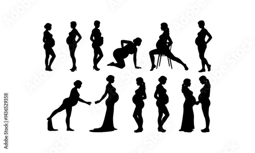 pregnant woman or pregnant lady silhouette vector