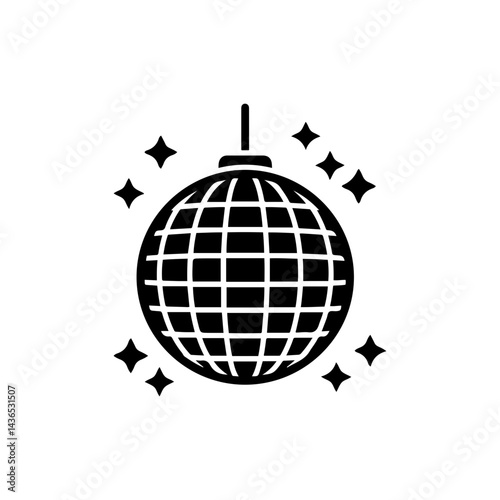 Disco Ball with Grid Pattern and Shine Lines Icon