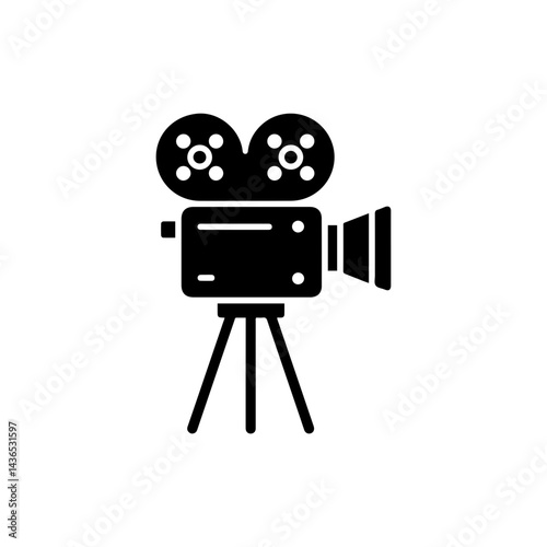 Film Camera with Reels and Tripod Black Icon
