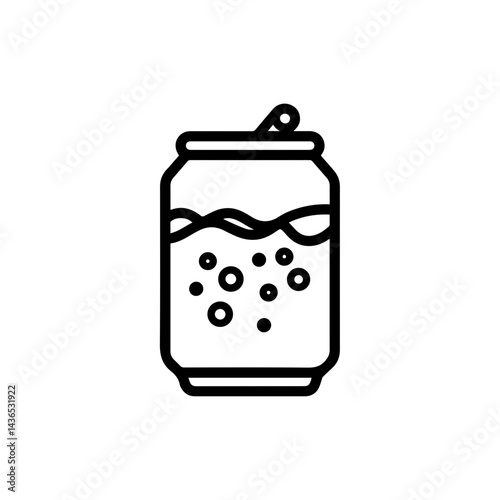 Black Icon of Soda Fizz with Bubbles and Can Outline