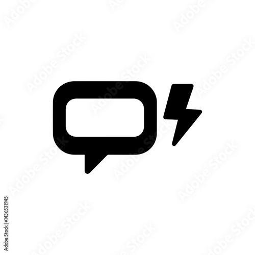 Black Icon of a Speech Bubble with Lightning Tail and Text Space