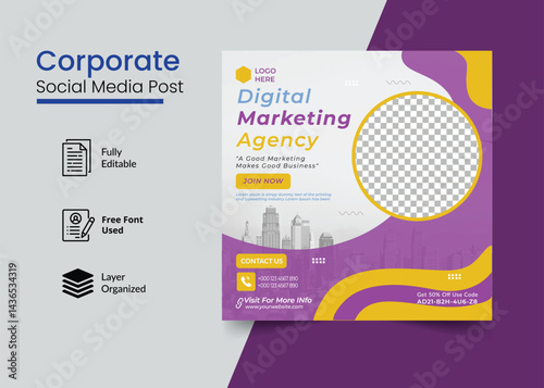 Set of Editable minimal square banner template.  Suitable for social media post and web internet ads. Vector illustration with photo college