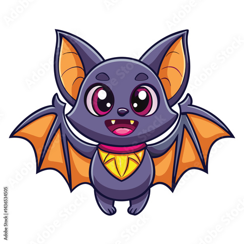 Cute cartoon bat with large eyes and orange wings
