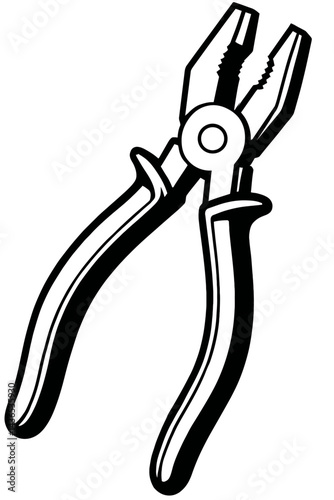 Linesman Pliers Tool - Black and White Illustration for Electrical Work, Repair, Industry, or Graphic Themes