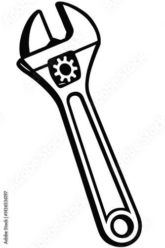 Adjustable Wrench - Black and White Illustration for Tools, Repair, Industry, or DIY Themes