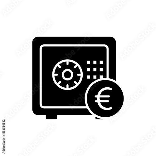 Safe Box with Combination Dial and Euro Black Filled Icon