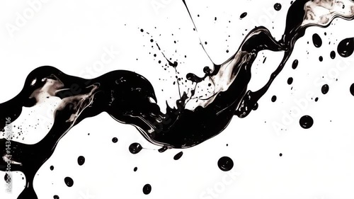 Dynamic black and white paint splash on a clean background, showcasing artistic creativity.
