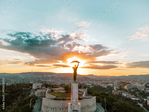 Photography The Liberty Statue of Budapest and the Citadel during Sunset, Budapest Hungary