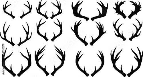 "Deer Antler Silhouette Vector Set: Black Deer Antlers for Design Projects on the white background AI Generative"

