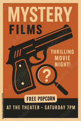 Crime Movie Poster Template – Pistol Graphic On Red Background For Cinema Advertisement