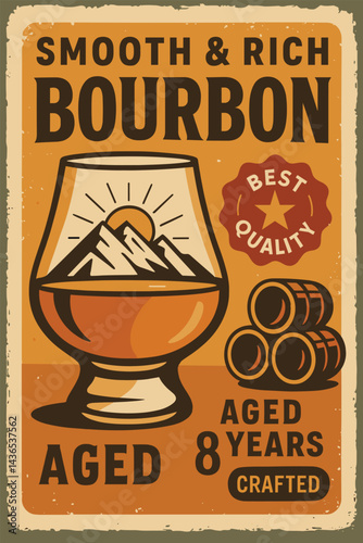 Award-Winning Handcrafted Whiskey Retro Sign – Rusty Metal Pub Advertisement With Glen Cairn Glass, Vintage Vector Poster