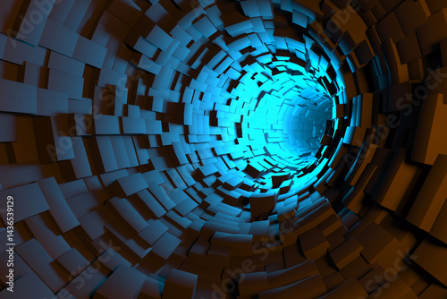Fototapeta Naklejka Na Ścianę i Meble -  Futuristic tunnel vision with glowing blue light for sci-fi design. 3d render.