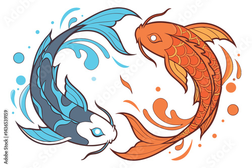 72 vibrant abstract fish, fluid dynamics, opposites attract, fire and ice, swirling colors, dynamic composition, digital painting, ethereal, fantastical creatures, elemental forces, artistic interpret