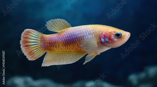 Vibrant Colorful Fish Swimming in Ocean Depths with Luminous Blue Background
