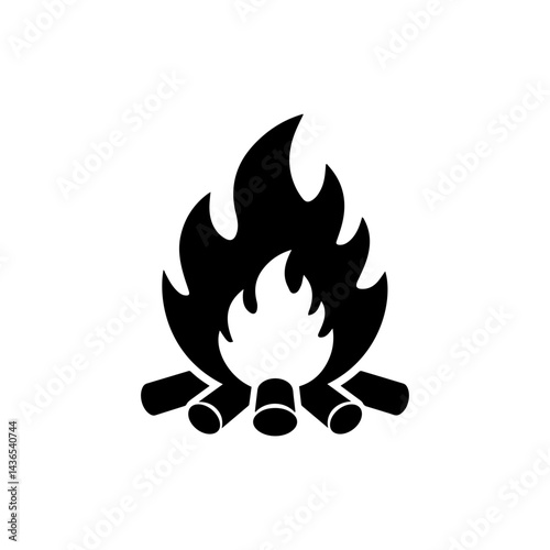 Bonfire with Logs and Flames Centered Silhouette Icon