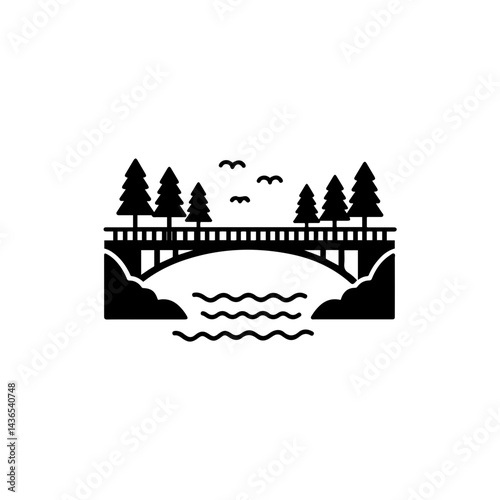 Bridge Over River with Tree Line Behind Layered Icon