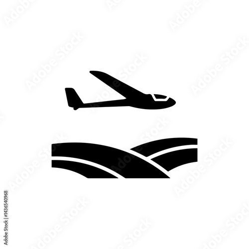 Glider Aircraft Soaring Over Hills Black Icon