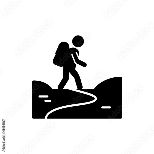 Solo Traveler with Backpack Walking Along Winding Trail Icon