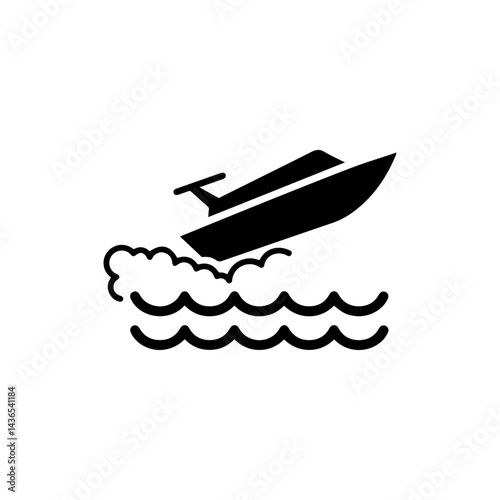 Speedboat skipping waves with dynamic trail in ocean