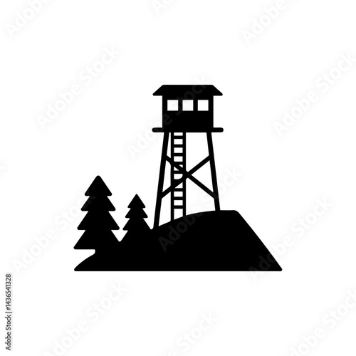 Watchtower with Ladder on Forest Hill - Clean Black Shape