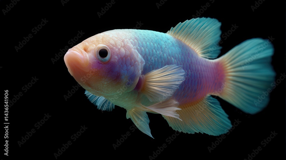 Colorful Freshwater Fish Swimming Gracefully in Dark Aquatic Environment Colorful Freshwater Fish Swimming Gracefully in Dark Aquatic Environment