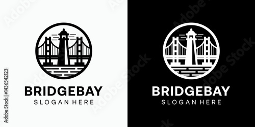 Lighthouse and bridge vector logo design with modern, simple, clean and abstract style. Icon for business, marine, infrastructure and personal branding.