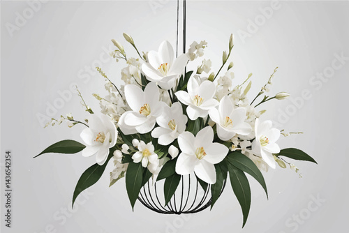  A beautiful bouquet of white flowers arrangement chandelier graphics.