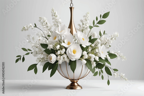  A beautiful bouquet of white flowers arrangement chandelier graphics.