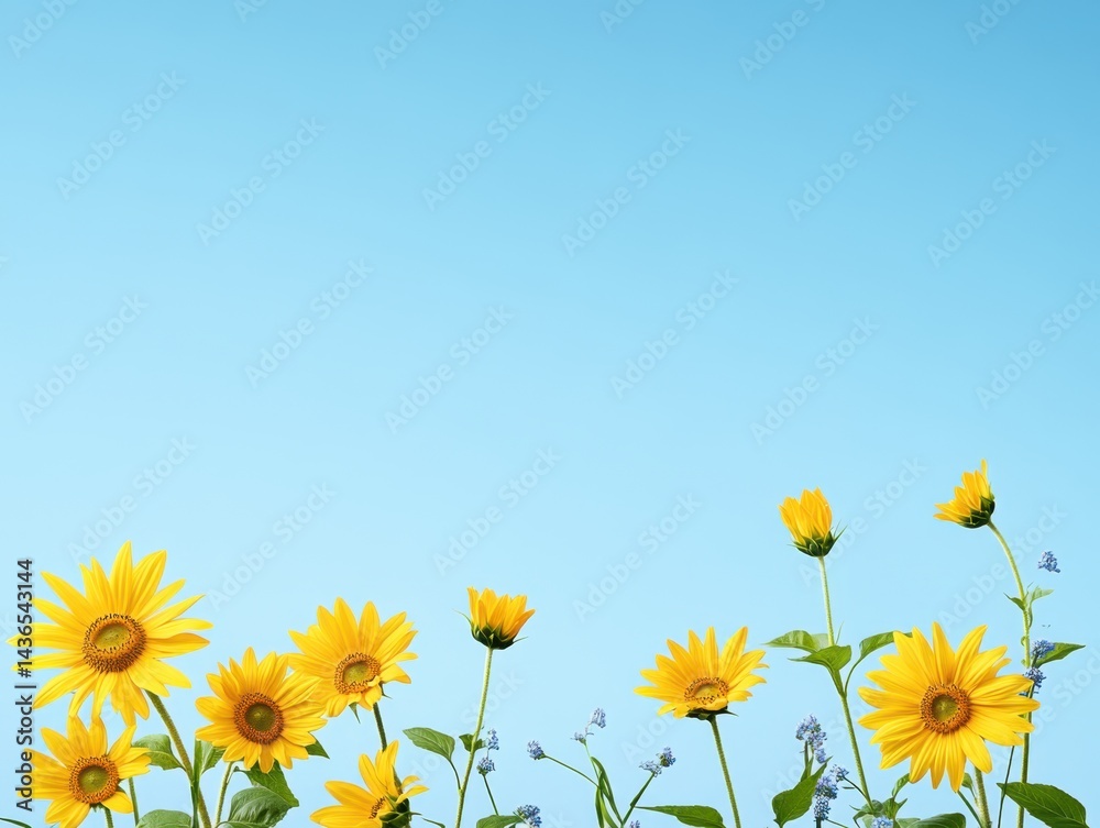 Fototapeta premium Sunflowers against a light blue sky