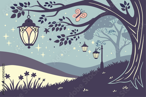 75 Magical glowing lanterns, cosmic fireflies, starry night sky, ethereal light, fantasy ambiance, colorful sparkles, celestial atmosphere, dreamy landscape, mystical illumination, surreal composition