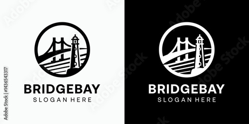 Lighthouse and bridge vector logo design with modern, simple, clean and abstract style. Icon for business, marine, infrastructure and personal branding.