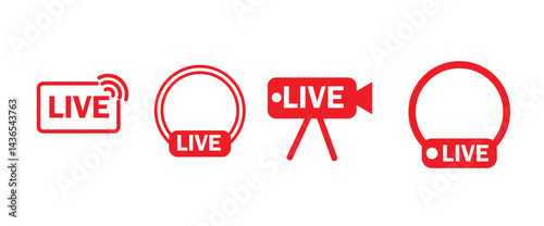 Live stream broadcast icon set. online live stream broadcast symbol set. live stream png and vector illustration on transparent background