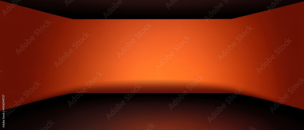 Obraz premium Abstract orange studio background with dark floor and walls, creating a warm and inviting space for product photography or graphic design