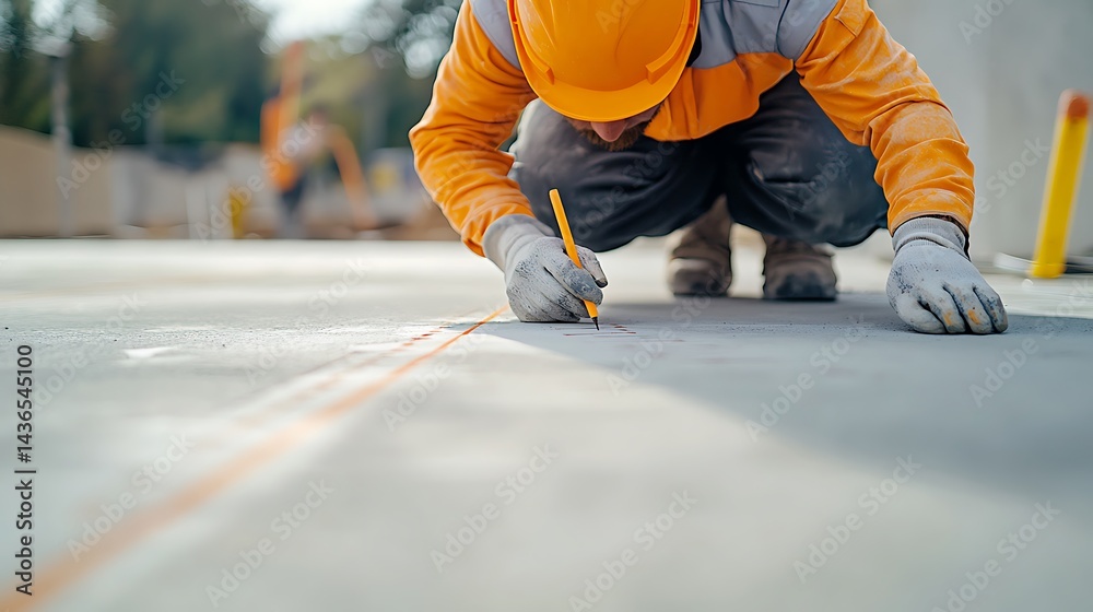 Construction Worker Marking Ground with Pencil Construction Worker Marking Ground with Pencil