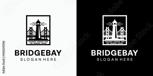 Lighthouse and bridge vector logo design with modern, simple, clean and abstract style. Icon for business, marine, infrastructure and personal branding.